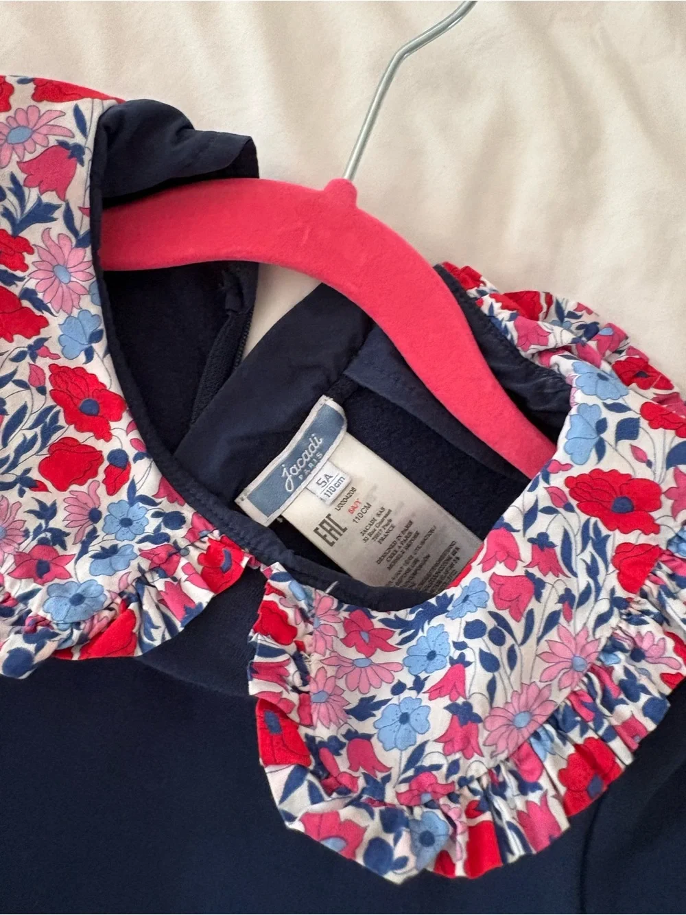 Jacadi Navy Dress with Floral Peter Pan Collar